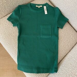 NWT Madewell Garment-Dyed Ribbed Crewneck Pocket Tee in 'Verdant Green' Size XS